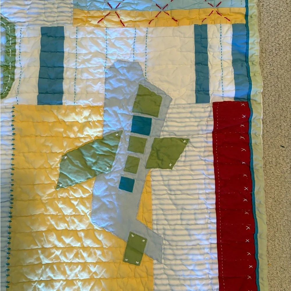 Pottery Barn Kids Colorful Patchwork Quilt with Cars, trucks and plane $169